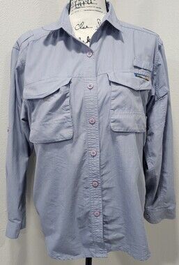 ExOfficio Adventure Button Shirt 10/12 Blue Fishing Performance Vented Roll Tab